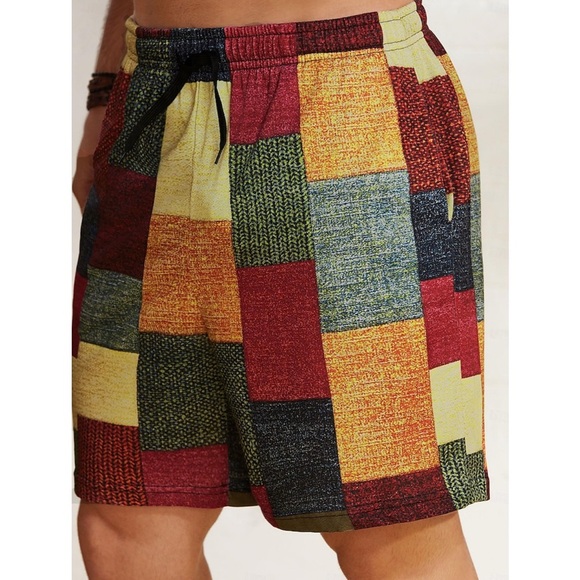 Men's Graphic Color Block Patchwork Shorts Size 3XL - Picture 2 of 5
